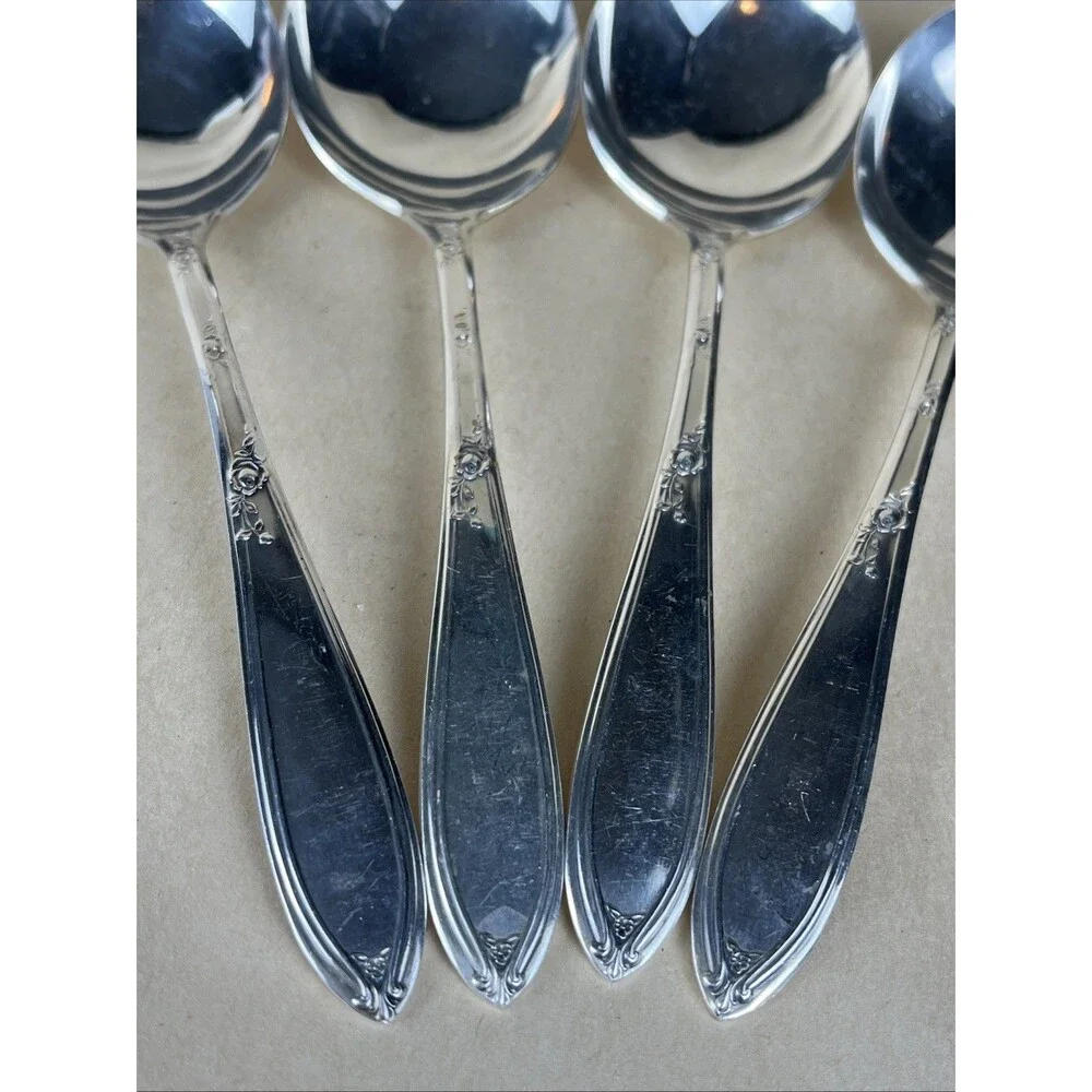 NEW ENGLAND SILVER PLATE 1919 ROSEMARY‎ 6 ICED TEA SPOON & 4 Serving Spoon